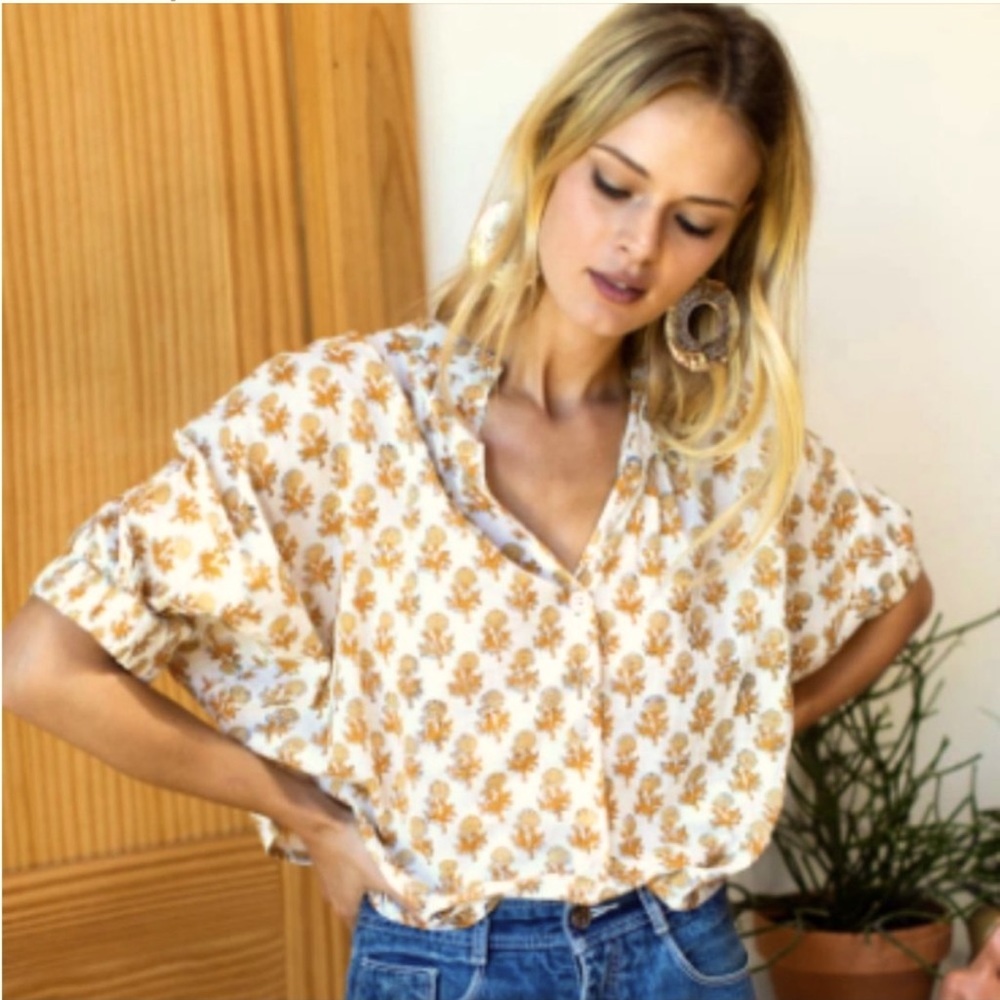MANDARIN COLLAR TOP - LITTLE MARIGOLDS ORGANIC- One Size